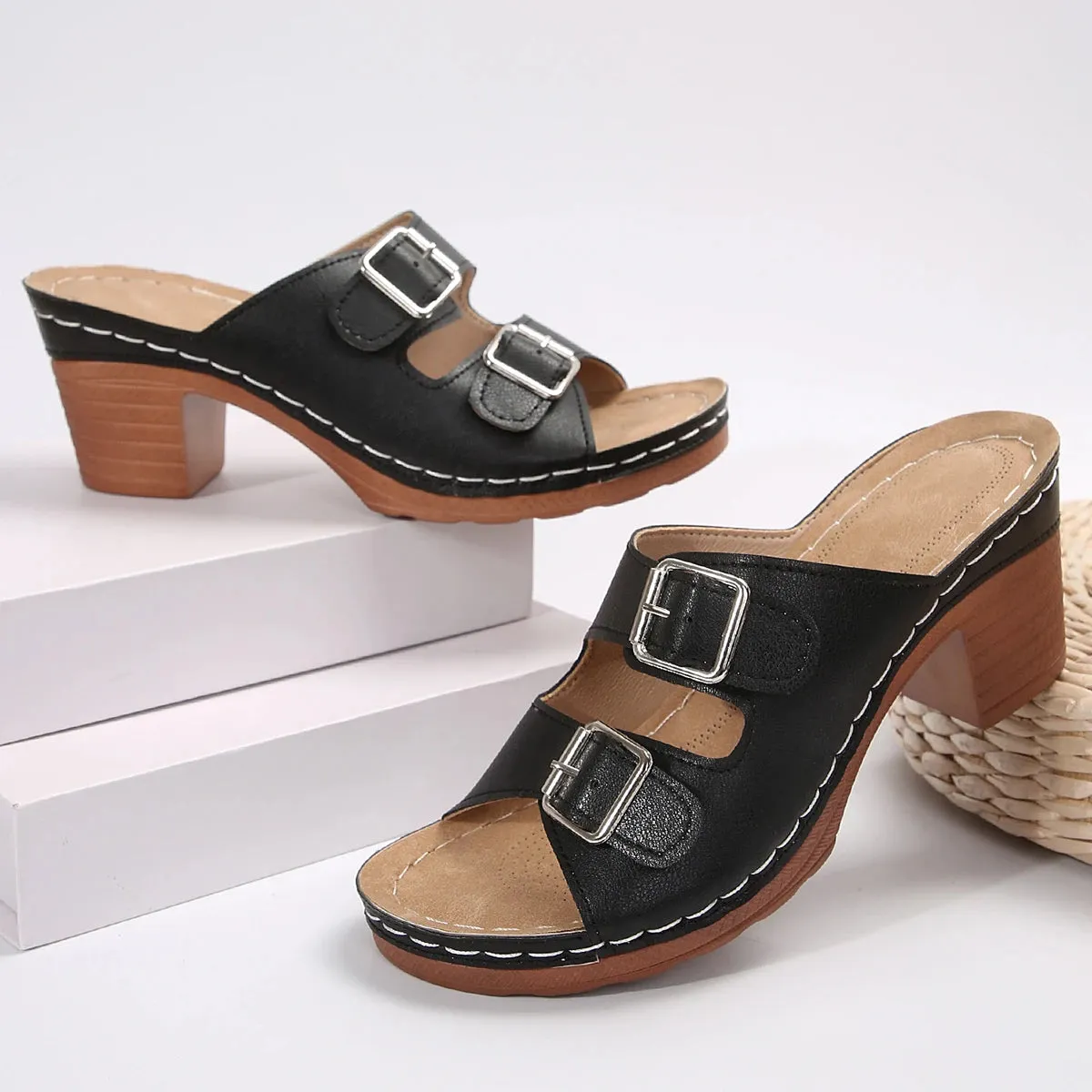 Big Size Platform Sandals 7cm Square Heels Slipper