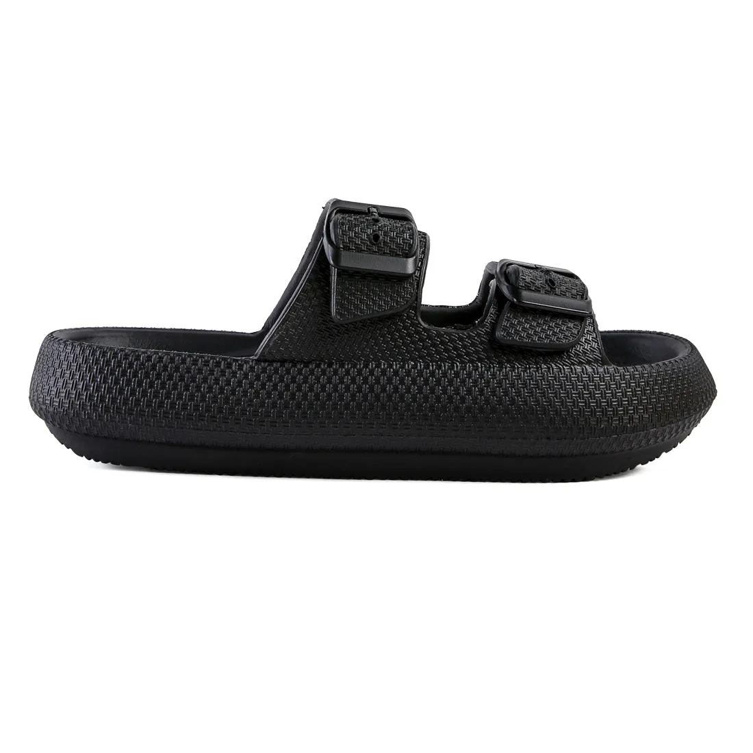 Black Loma Hovercraft Buckled Slides