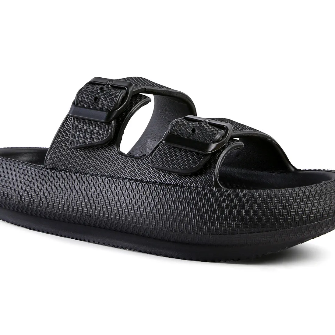 Black Loma Hovercraft Buckled Slides