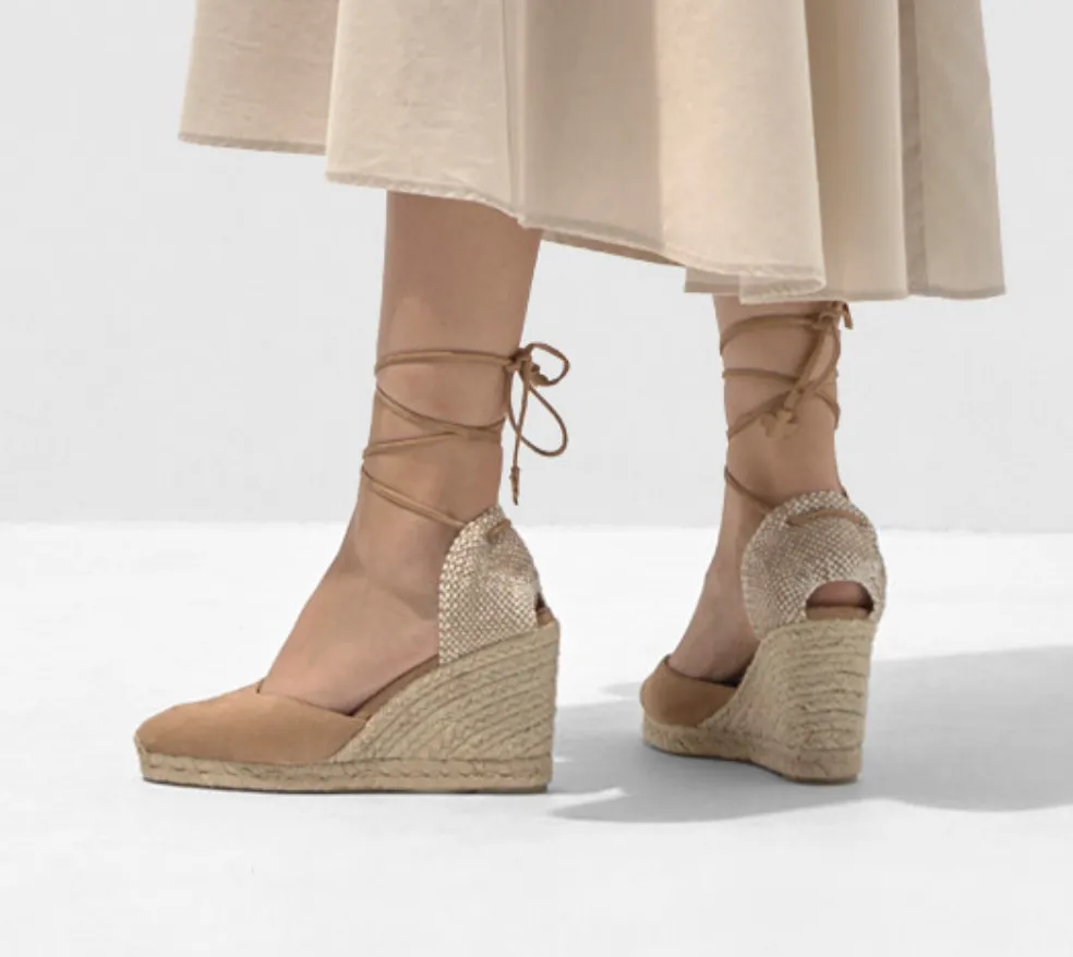 Castaner Carina 8 Tostado Taupe Suede Wedge Espadrilles