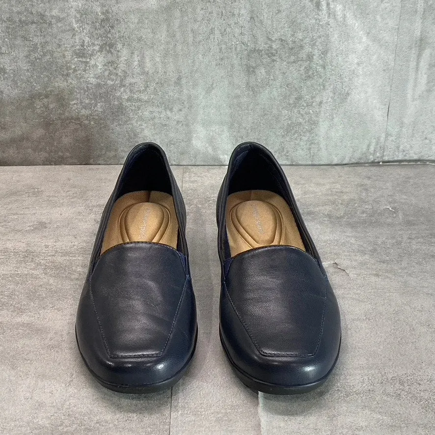 EASY SPIRIT Women's Dark Blue Leather Devitt Round-Toe Slip-On Loafer Flats SZ 6.5