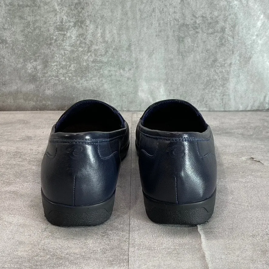 EASY SPIRIT Women's Dark Blue Leather Devitt Round-Toe Slip-On Loafer Flats SZ 6.5