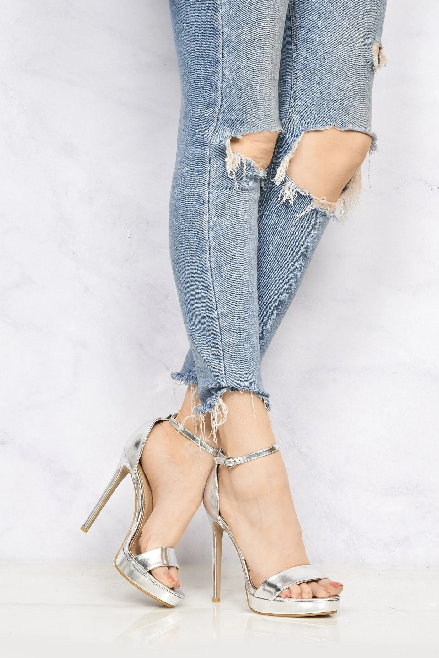 Ella Barely There Platform Sandal in Silver PU