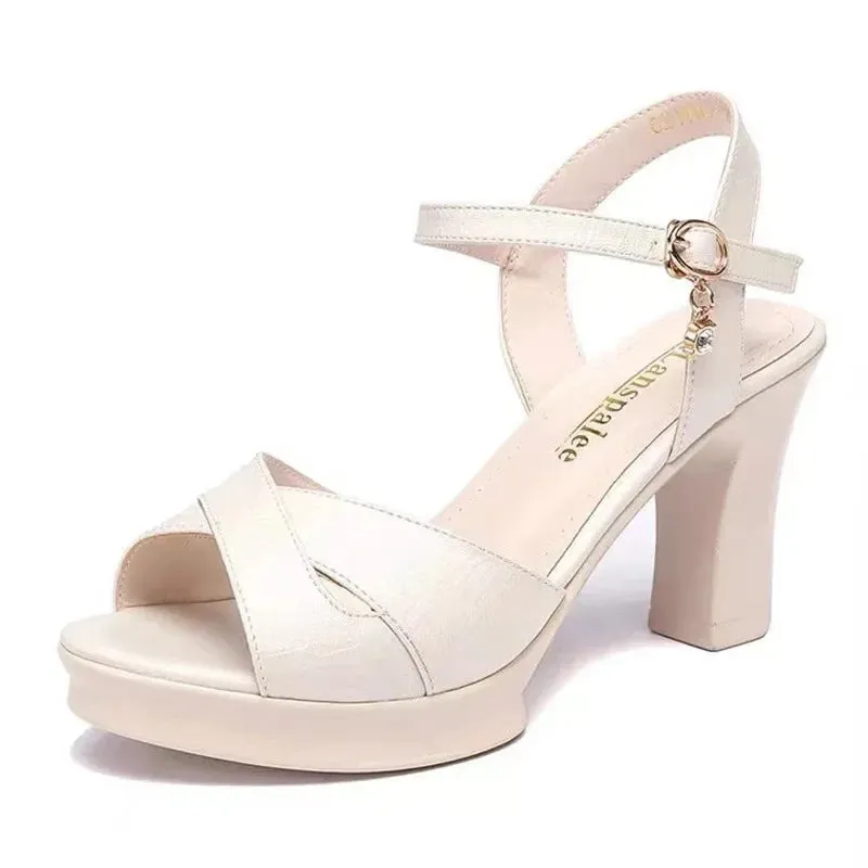 Faux Leather Block Heel Platform Sandals