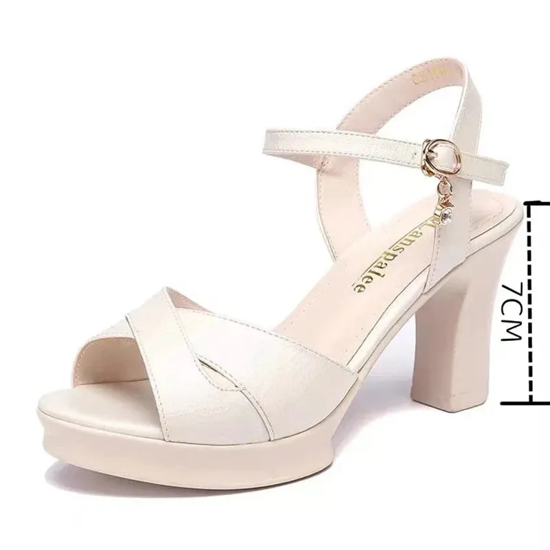 Faux Leather Block Heel Platform Sandals