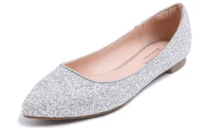 Feversole Women's Fashion Pointed Toe Classic Dressy Shiny Comfort Cushioned Flats Glitter