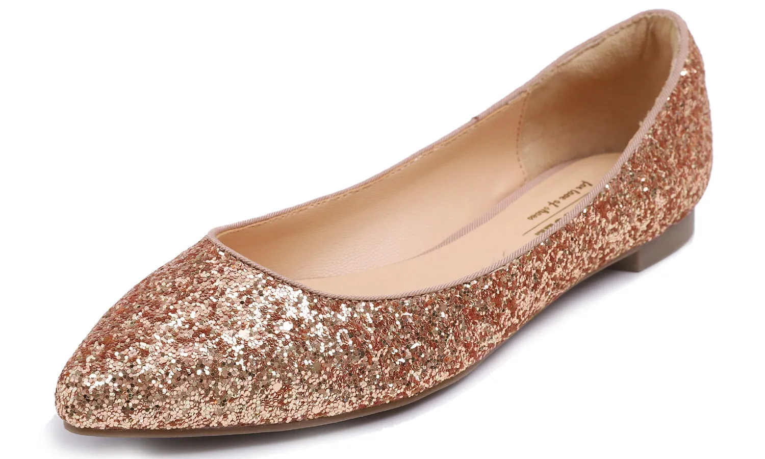 Feversole Women's Fashion Pointed Toe Classic Dressy Shiny Comfort Cushioned Flats Glitter