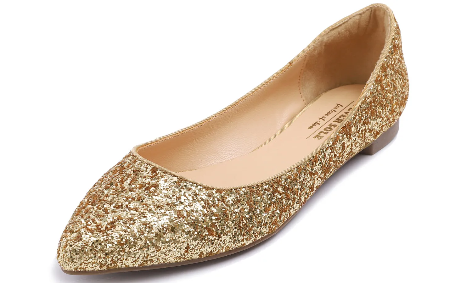 Feversole Women's Fashion Pointed Toe Classic Dressy Shiny Comfort Cushioned Flats Glitter