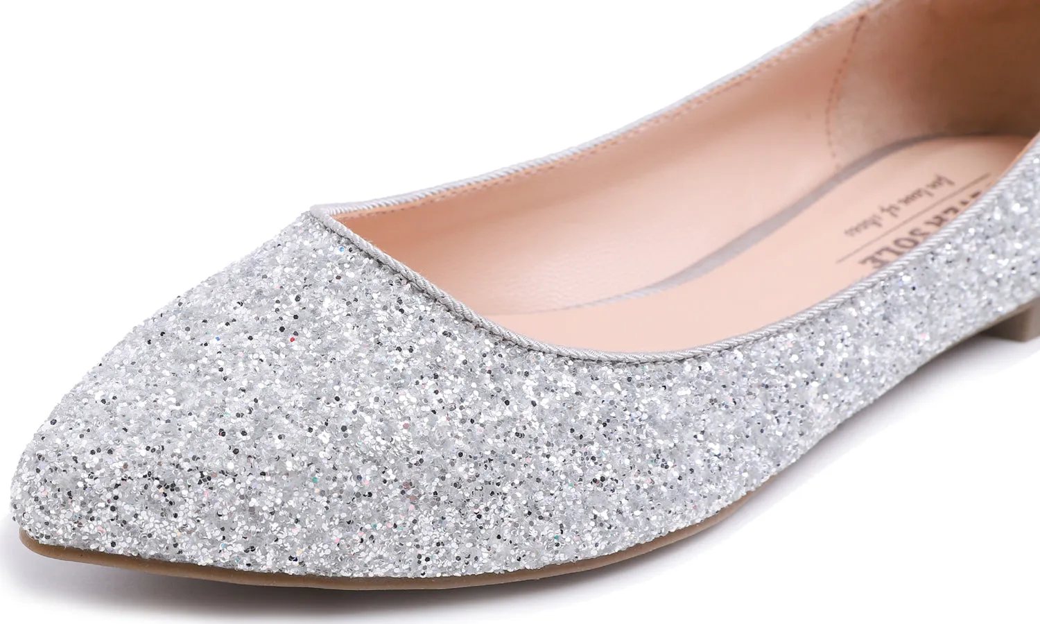 Feversole Women's Fashion Pointed Toe Classic Dressy Shiny Comfort Cushioned Flats Glitter