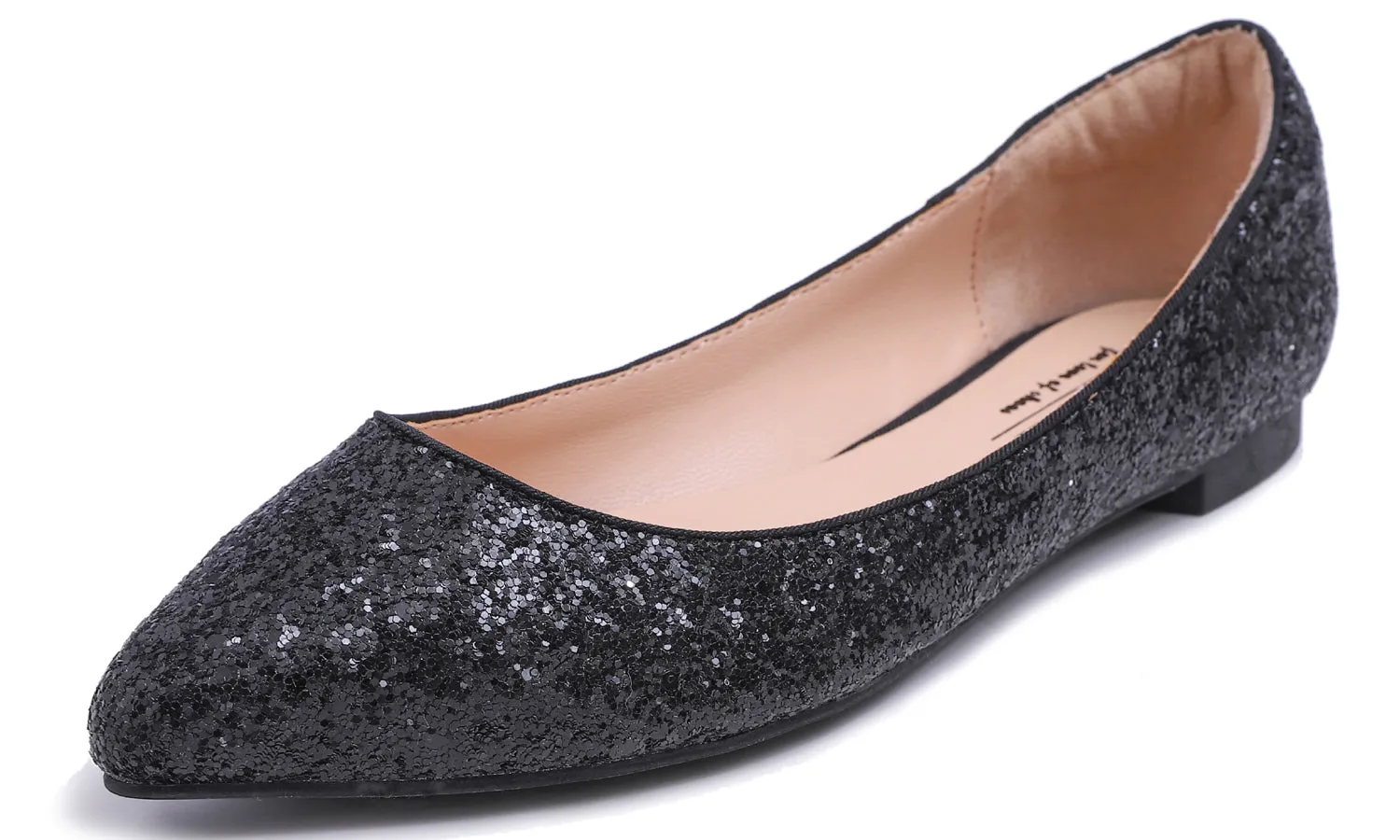 Feversole Women's Fashion Pointed Toe Classic Dressy Shiny Comfort Cushioned Flats Glitter