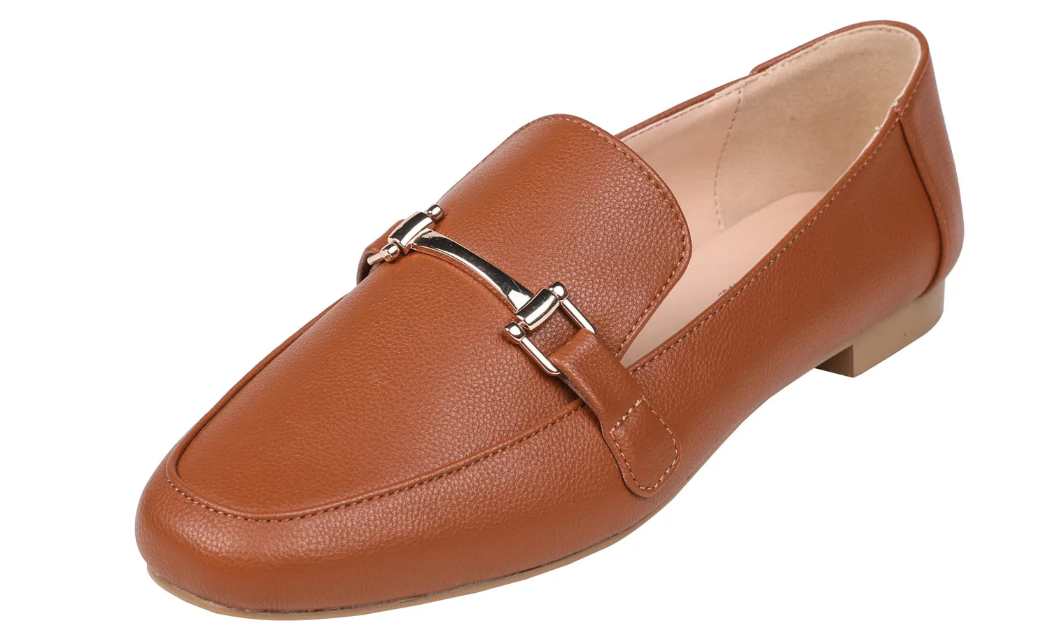 Feversole Women's Fashion Trim Deco Loafer Flats Camel Vegan Leather