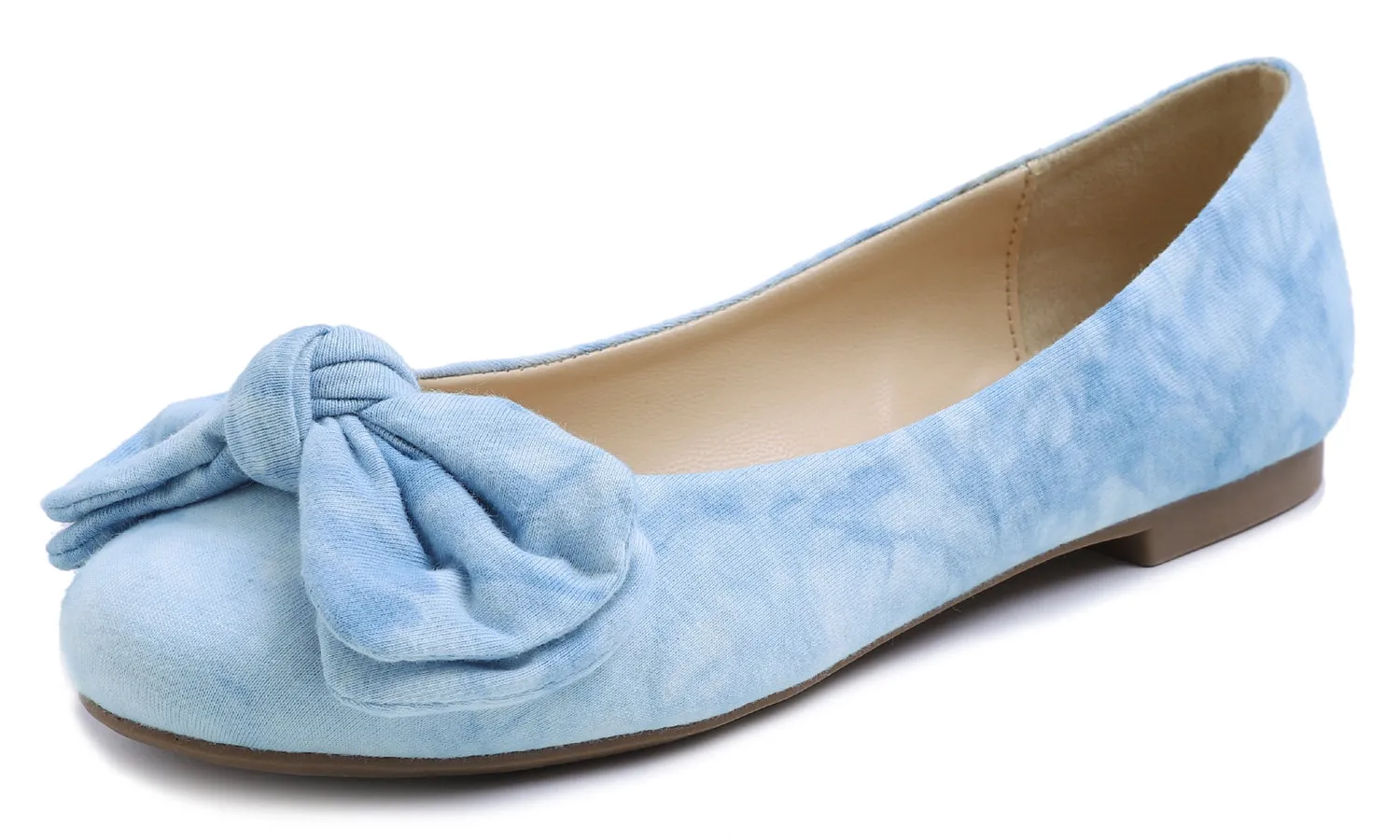 Feversole Women's Round Toe Cute Bow Trim Ballet Flats Tie Dye Blue