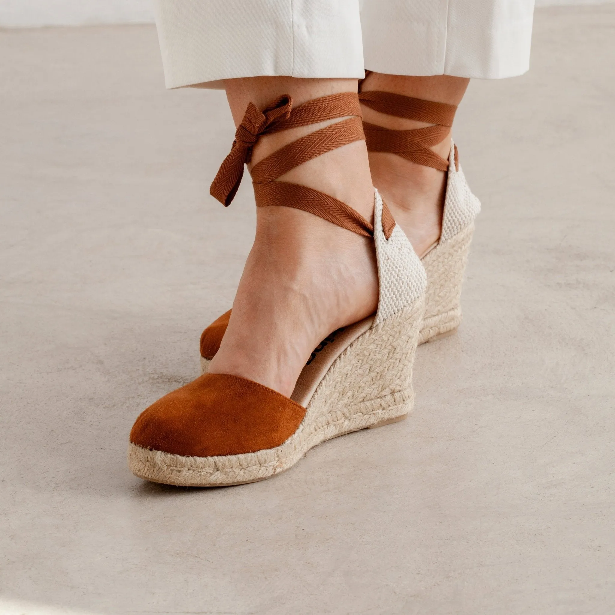 Galera Vegan Suede Espadrille Wedges - Caramel