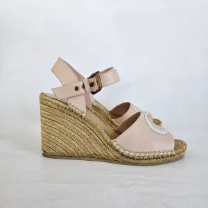 Gucci Leather wedge espadrilles, metallic-finish jute wedge, 38.5