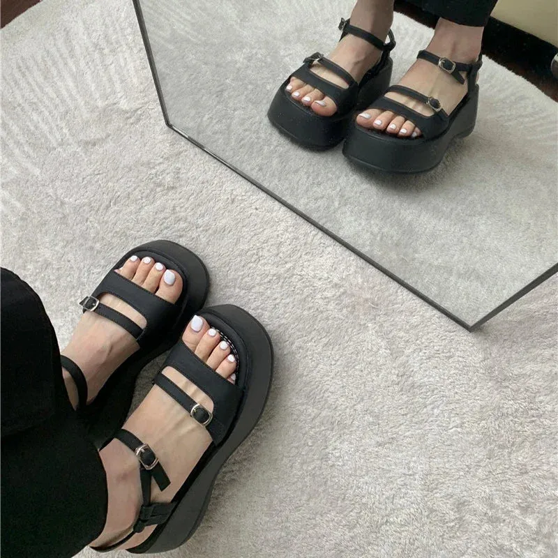 Hnzxzm 2024 Summer Gladiator Platform Women Sandals Fashion Elegant Open Toe Shoes Ladies Outdoor Dress Platform Flats Sandalias