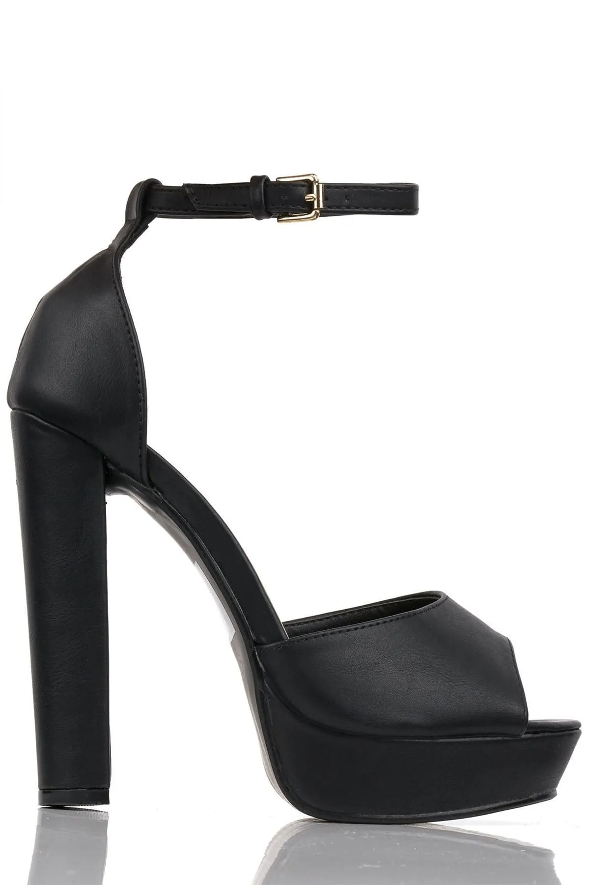 Kirti Anklestrap Platform Peeptoe Sandal in Black Matt