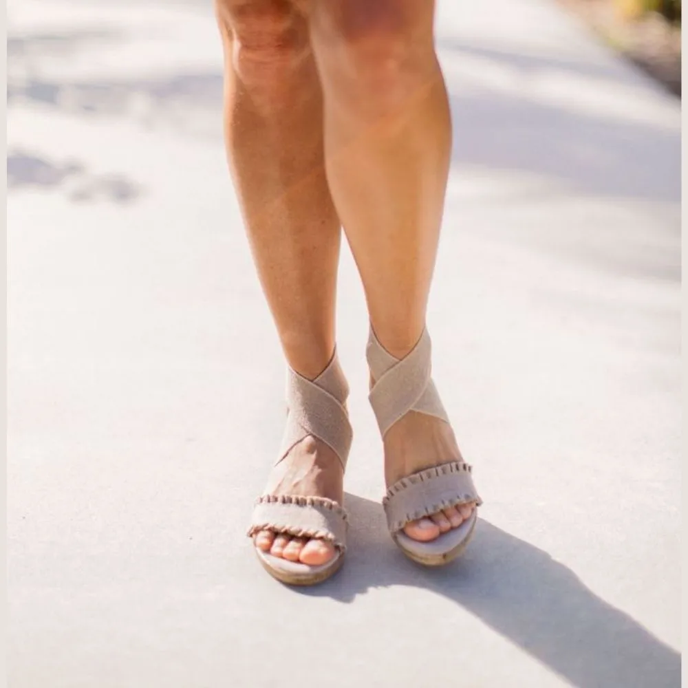 Ruffle Trim Wedge With Ankle Strap