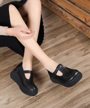 Simple Black Flats Buckle Strap Platform Flat Shoes