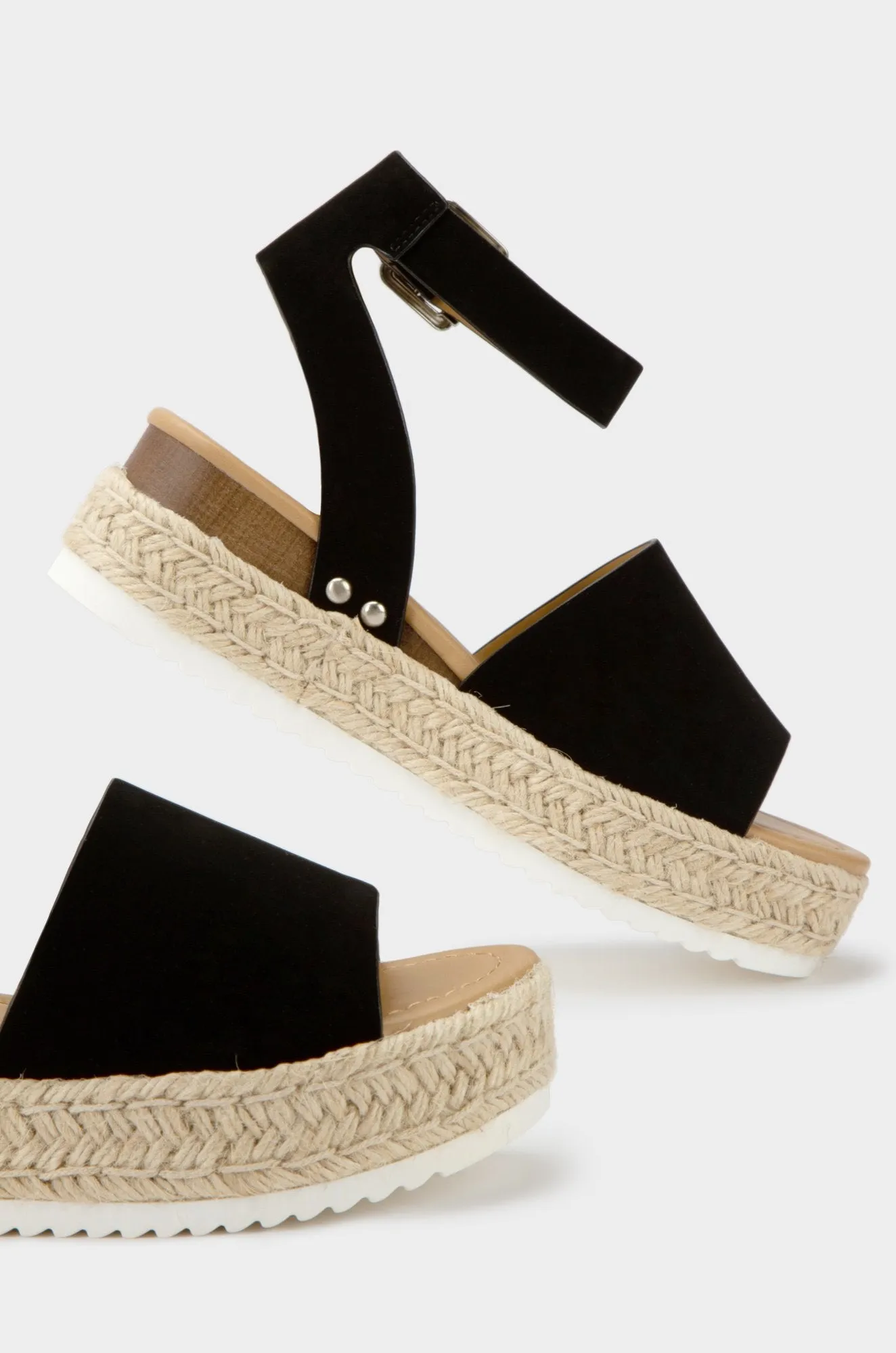 Soda Topic Black Casual Espadrilles Embellished Wedge Open Toe Sandals