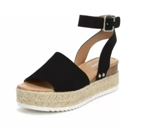 Soda Topic Black Casual Espadrilles Embellished Wedge Open Toe Sandals