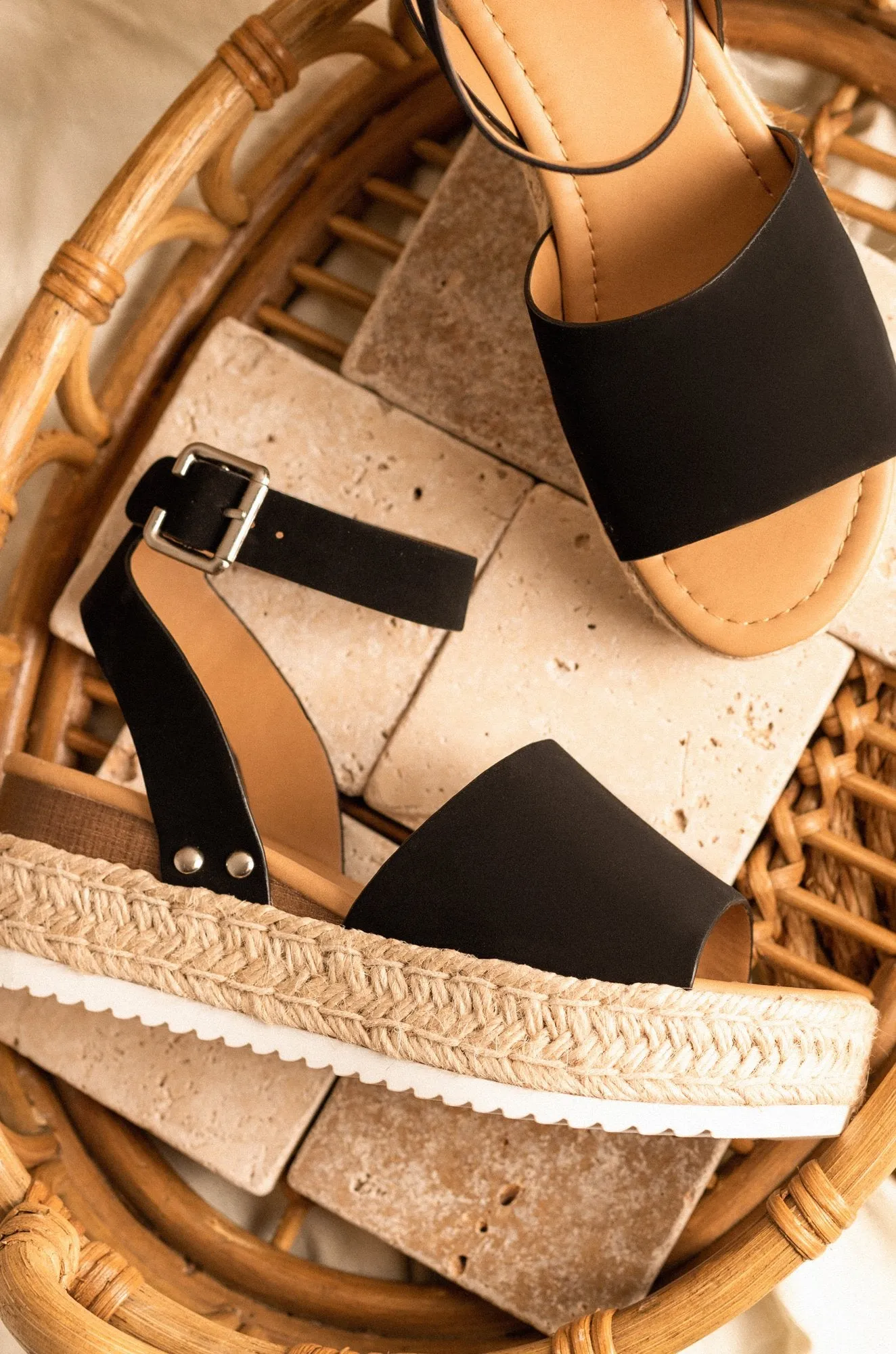 Soda Topic Black Casual Espadrilles Embellished Wedge Open Toe Sandals