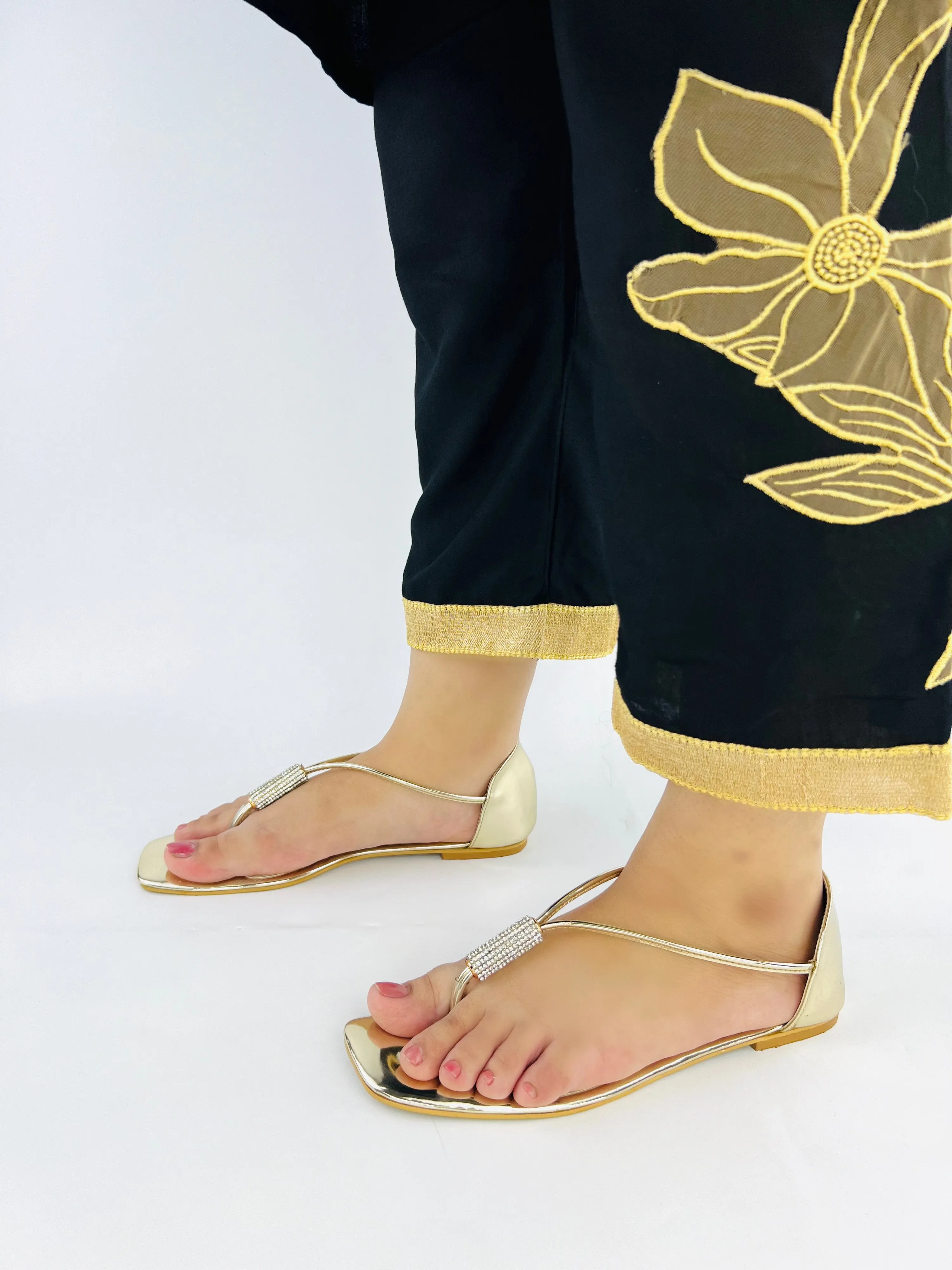 Spunkz Shiny Golden Leather Flip Flops