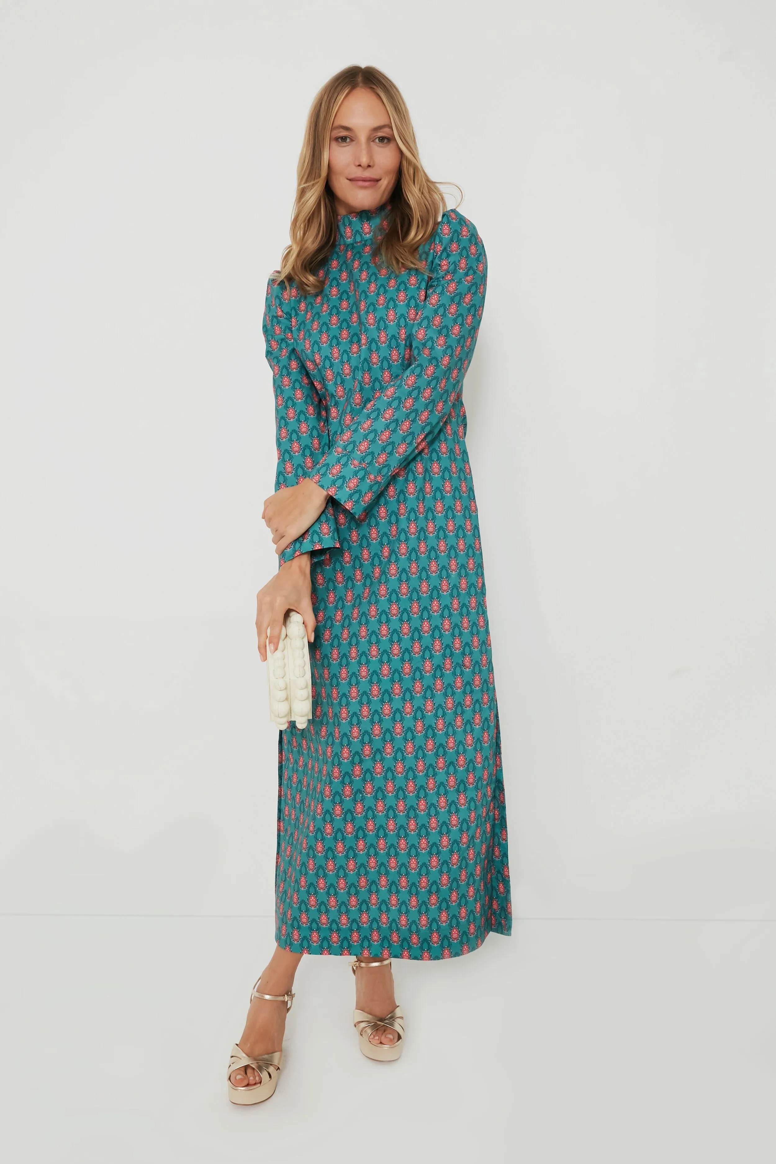 Teal & Red Floral Mock Neck Maris Dress