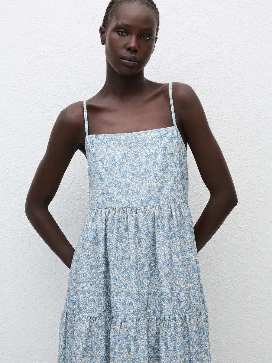 Tiered Low Back Dress in Cornflower