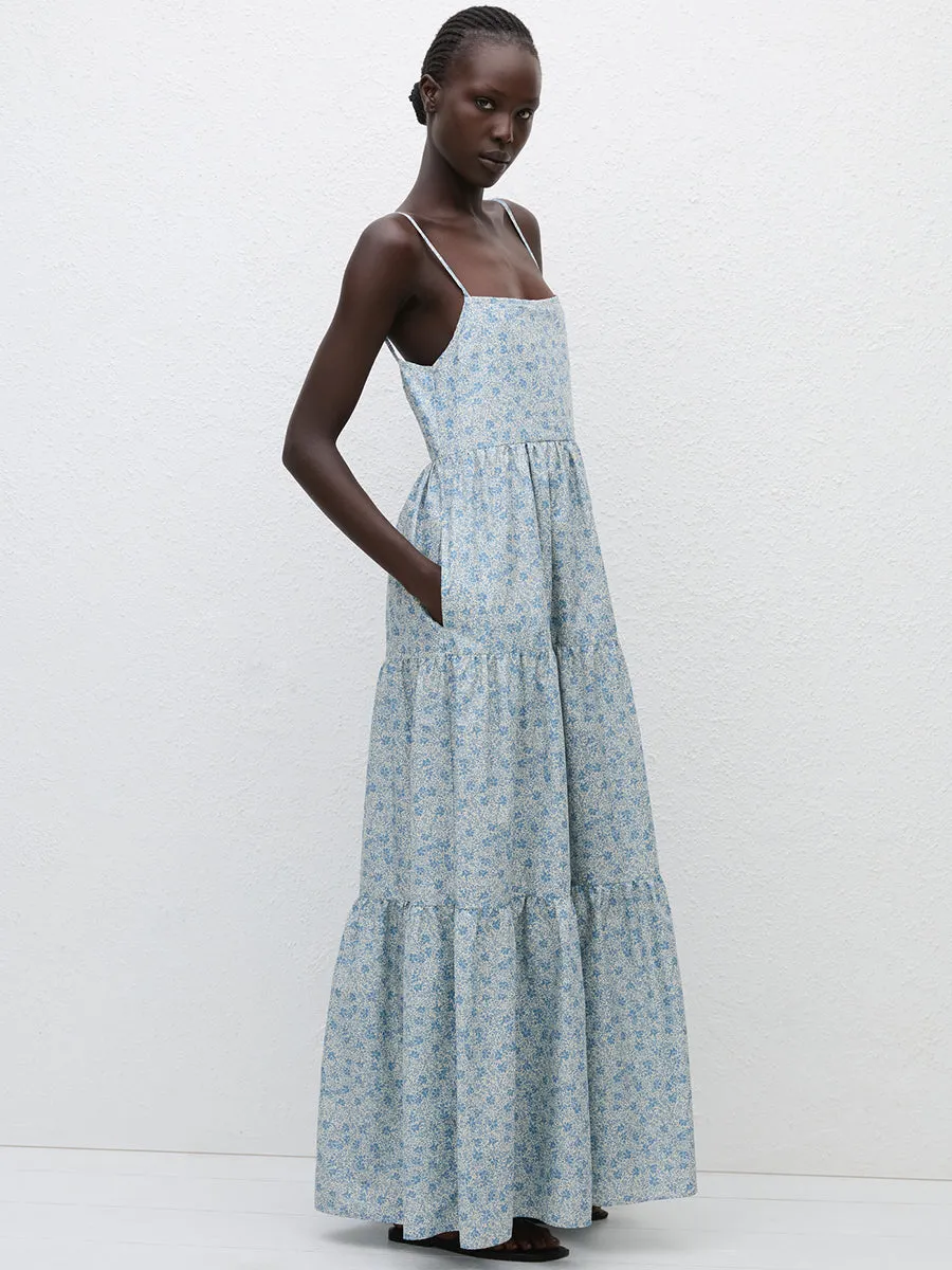 Tiered Low Back Dress in Cornflower