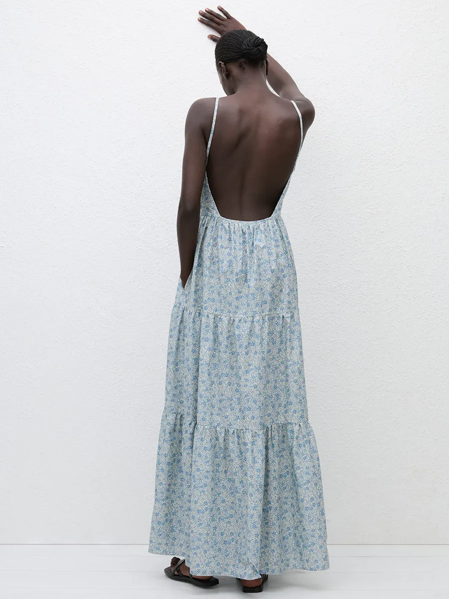 Tiered Low Back Dress in Cornflower