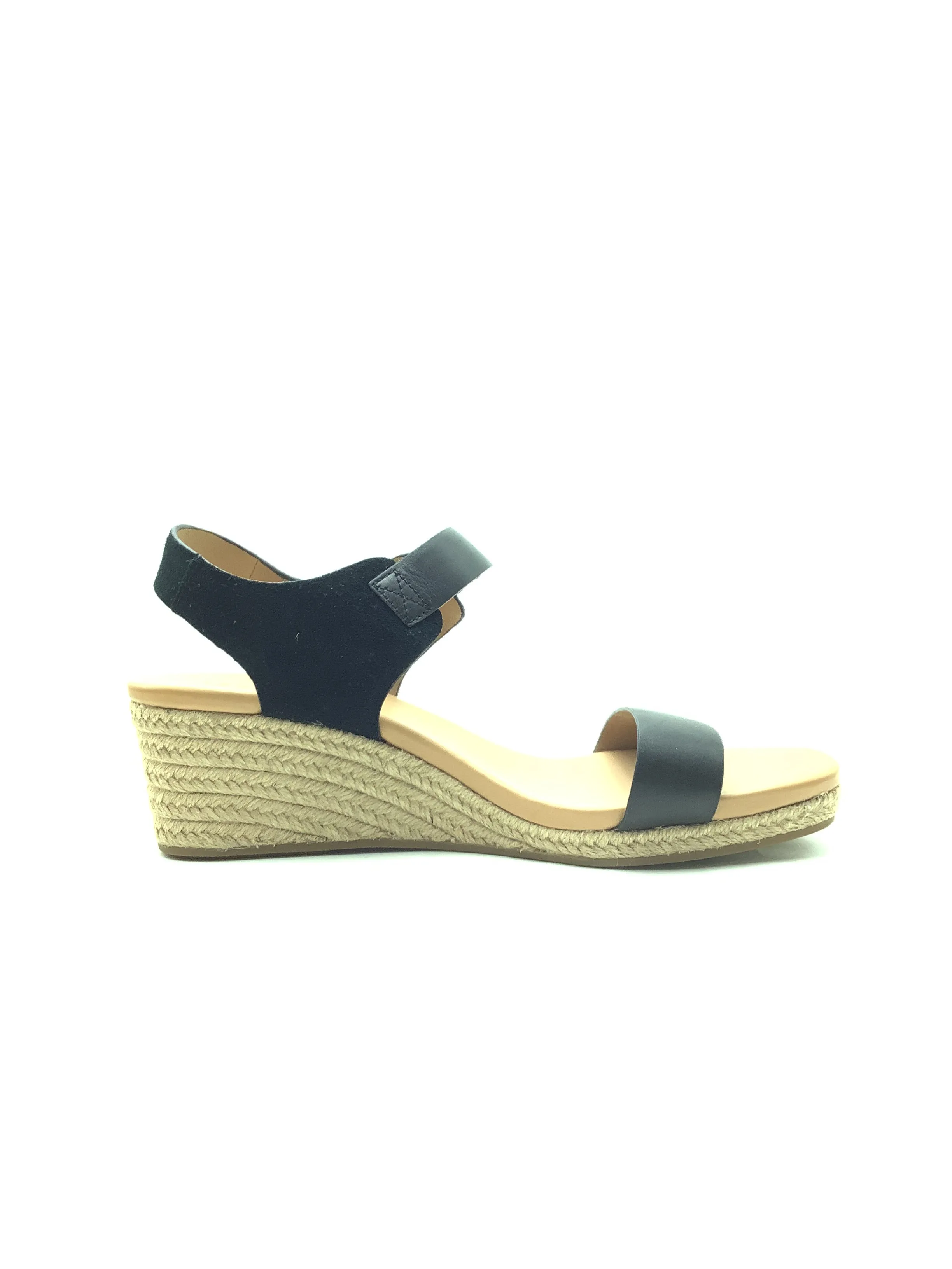 UGG Eisley Wedge Espadrille Sandal Black Leather Strap Size: 12