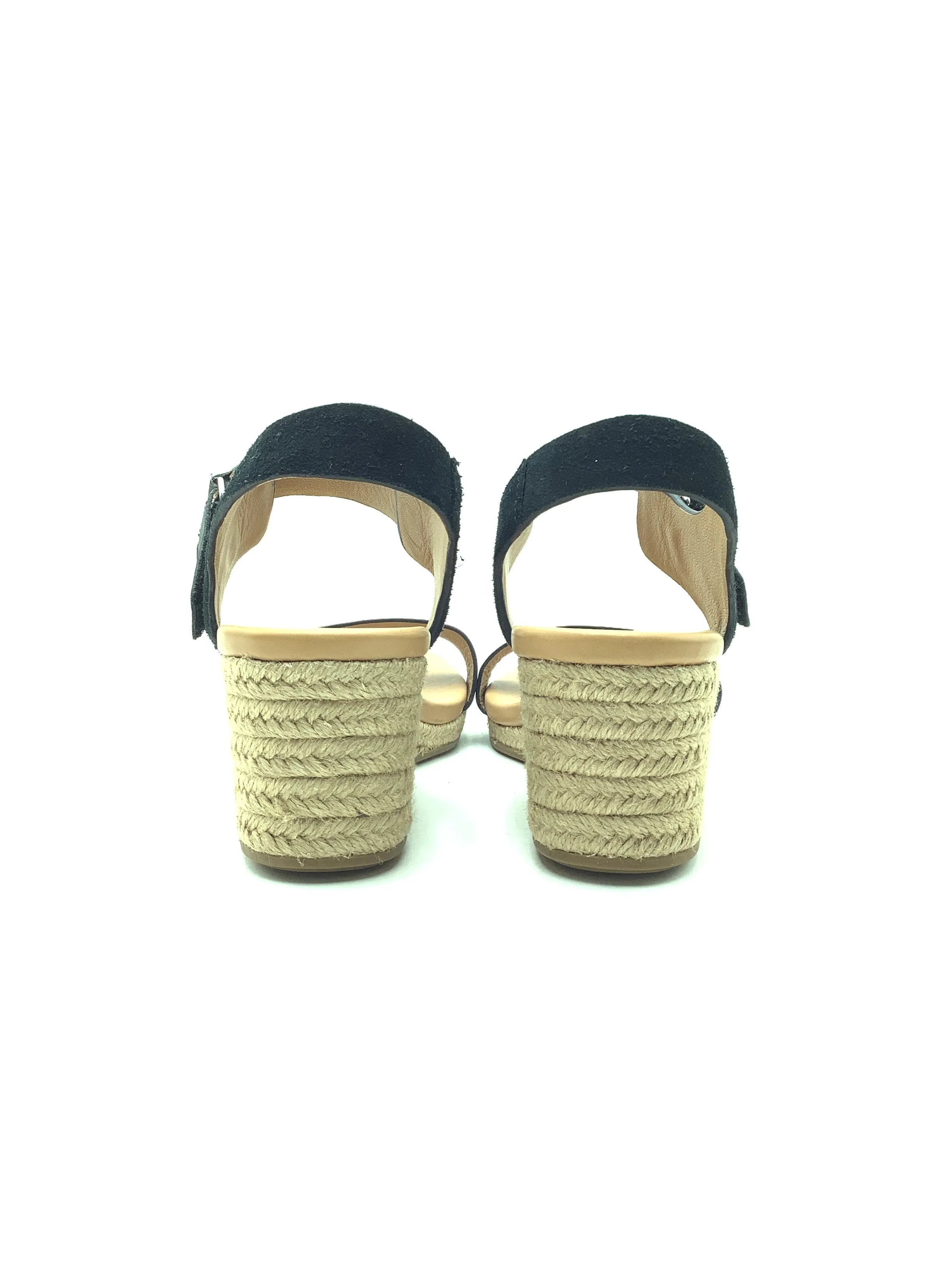 UGG Eisley Wedge Espadrille Sandal Black Leather Strap Size: 12