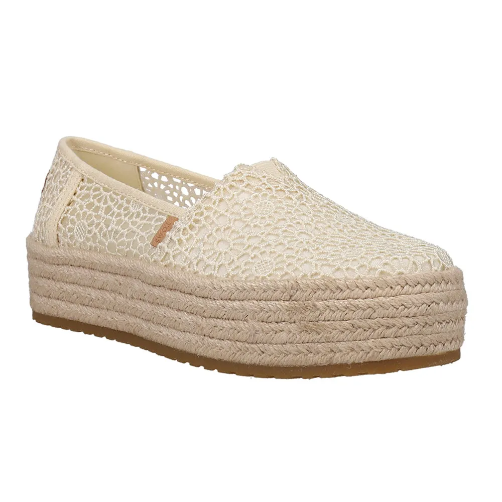 Valencia Floral Crochet Platform Espadrille Slip On Flats