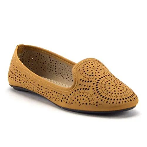 Women's Kelly-18 Laser Cut Out Slip On Smoking Loafers Ballet Flats Shoes