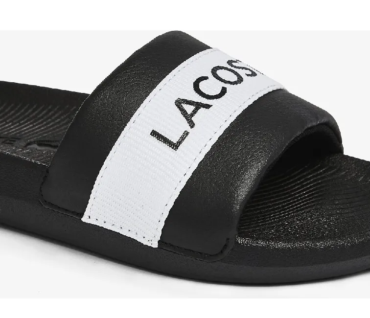 Women's Lacoste Croco Slides (Black/White)