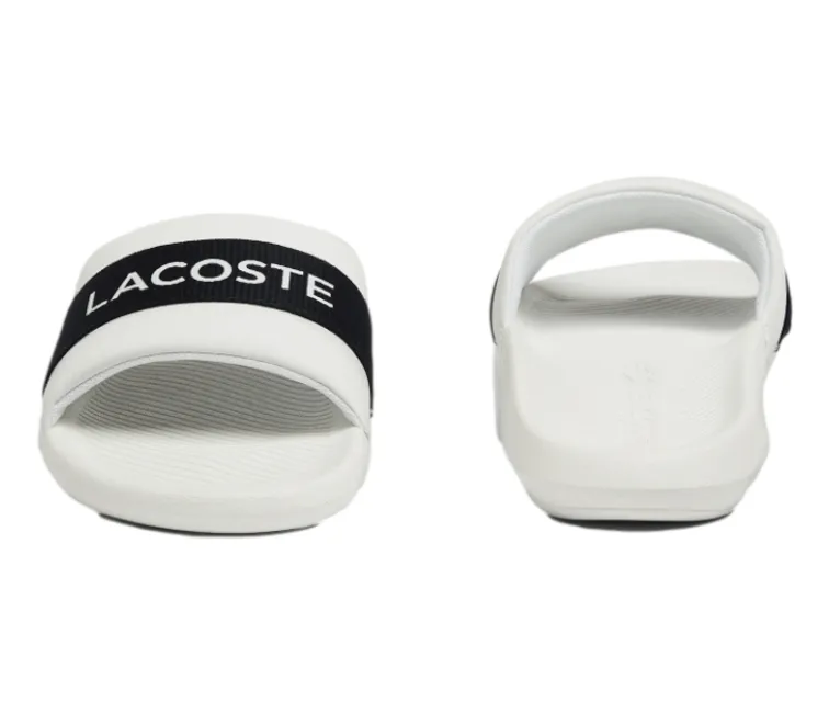 Women's Lacoste Croco Slides (White/Navy)