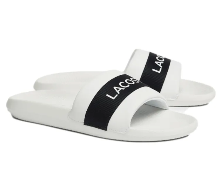 Women's Lacoste Croco Slides (White/Navy)