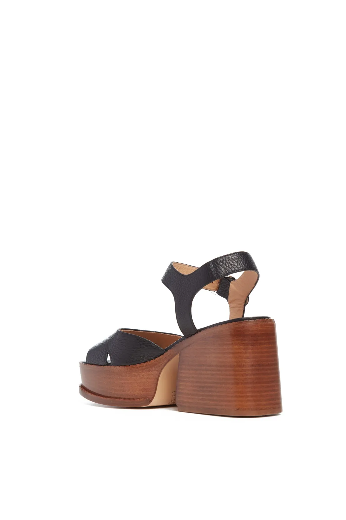 Zuri Platform Sandal in Black Textured Leather